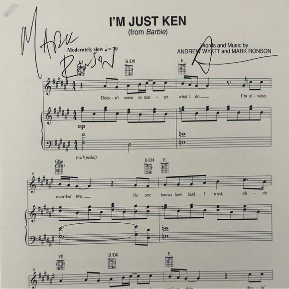 “I’m Just Ken” Signed Sheet Music - Picture 1 of 1